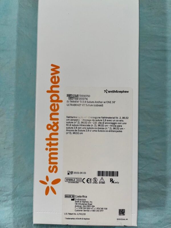 Smith&Nephew 72200750 Twinfix Ti 2.8 Suture Anchor With One #2 Ultrabraid Suture (Шовный фиксатор Twinfix Ti 2.8)